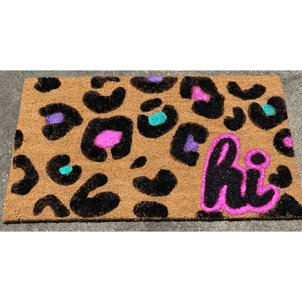 Hi Painted Bright Color‎ Leopard Print Coir Doormat Custom NEW
